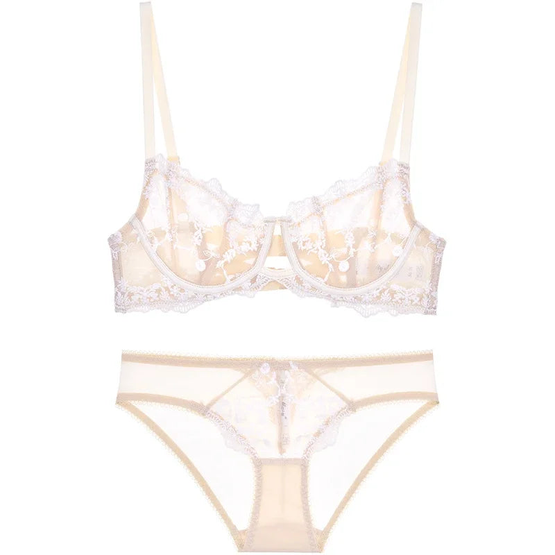 Embroidered Bralette & Panty Set for Women, Ultra-Thin Comfort, Underwire Support, Large Size Lingerie