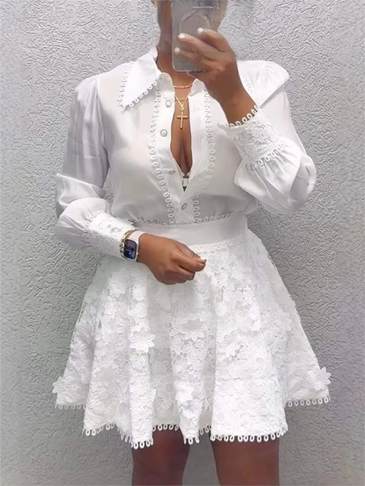 New Spring And Summer Women's Fashion Tops And Skirts Two-piece Skirt Suit Elegant Casual White Holiday Two Piece Outfits Woman