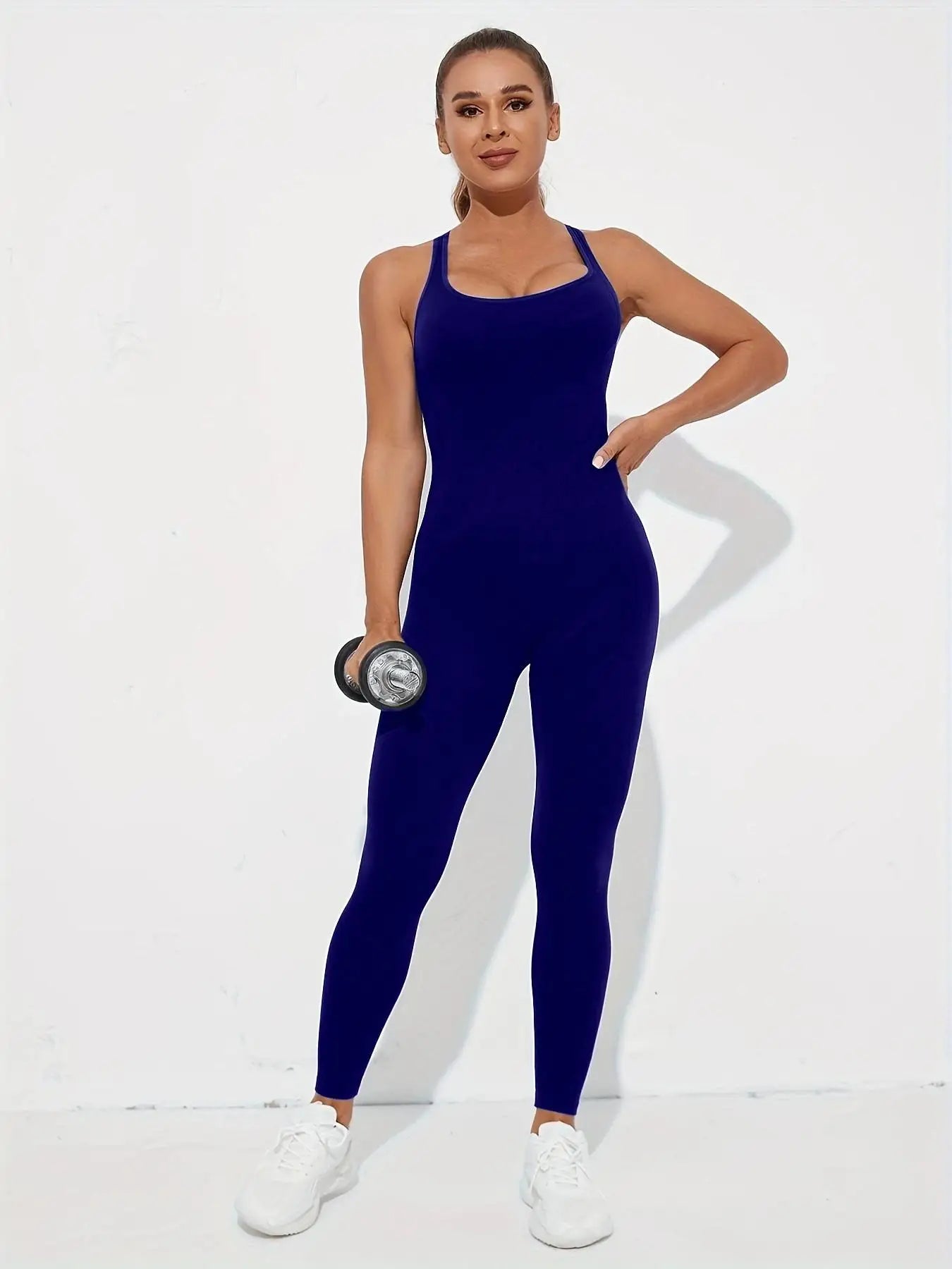 Seamless Women's Yoga Jumpsuits Racerback Strappy Back Athletic One-Piece Bodysuits for Gym & Workout Activewear