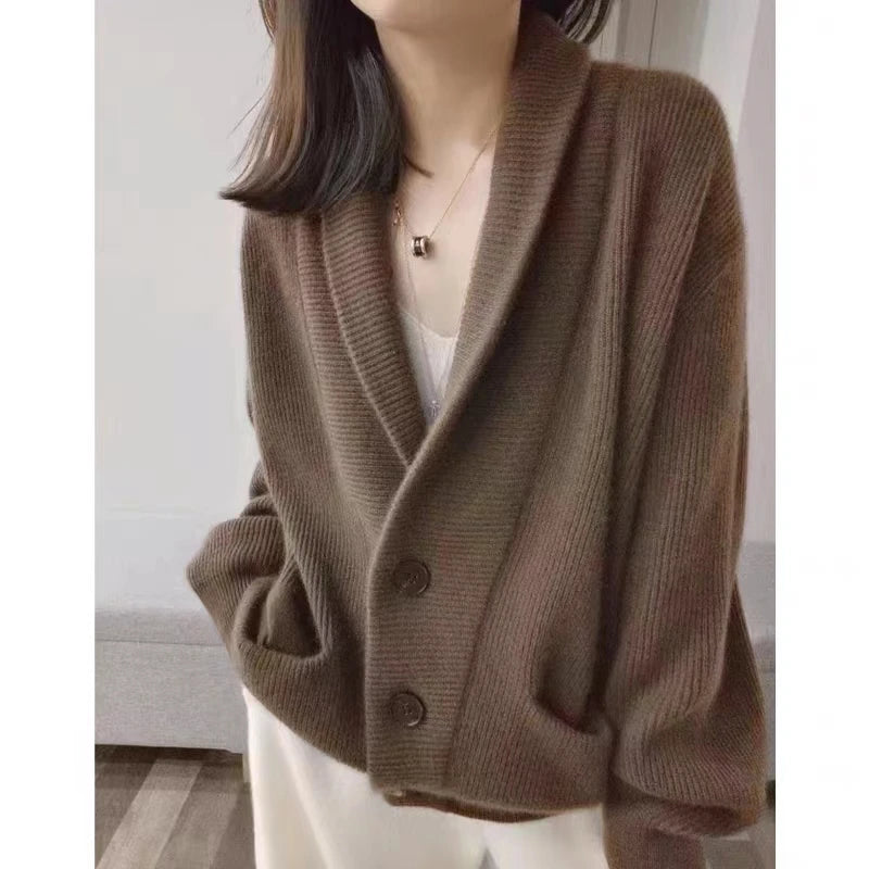 100% pure cashmere female V-neck loose cardigan