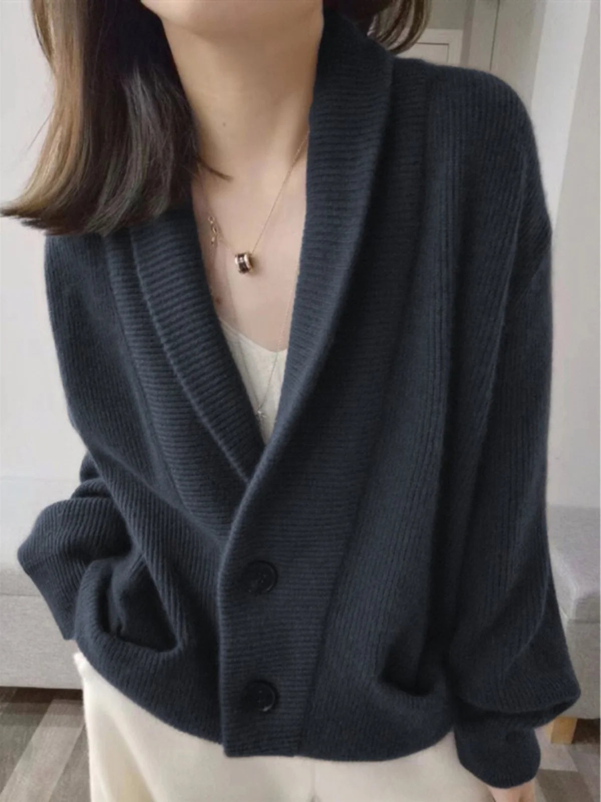 100% pure cashmere female V-neck loose cardigan