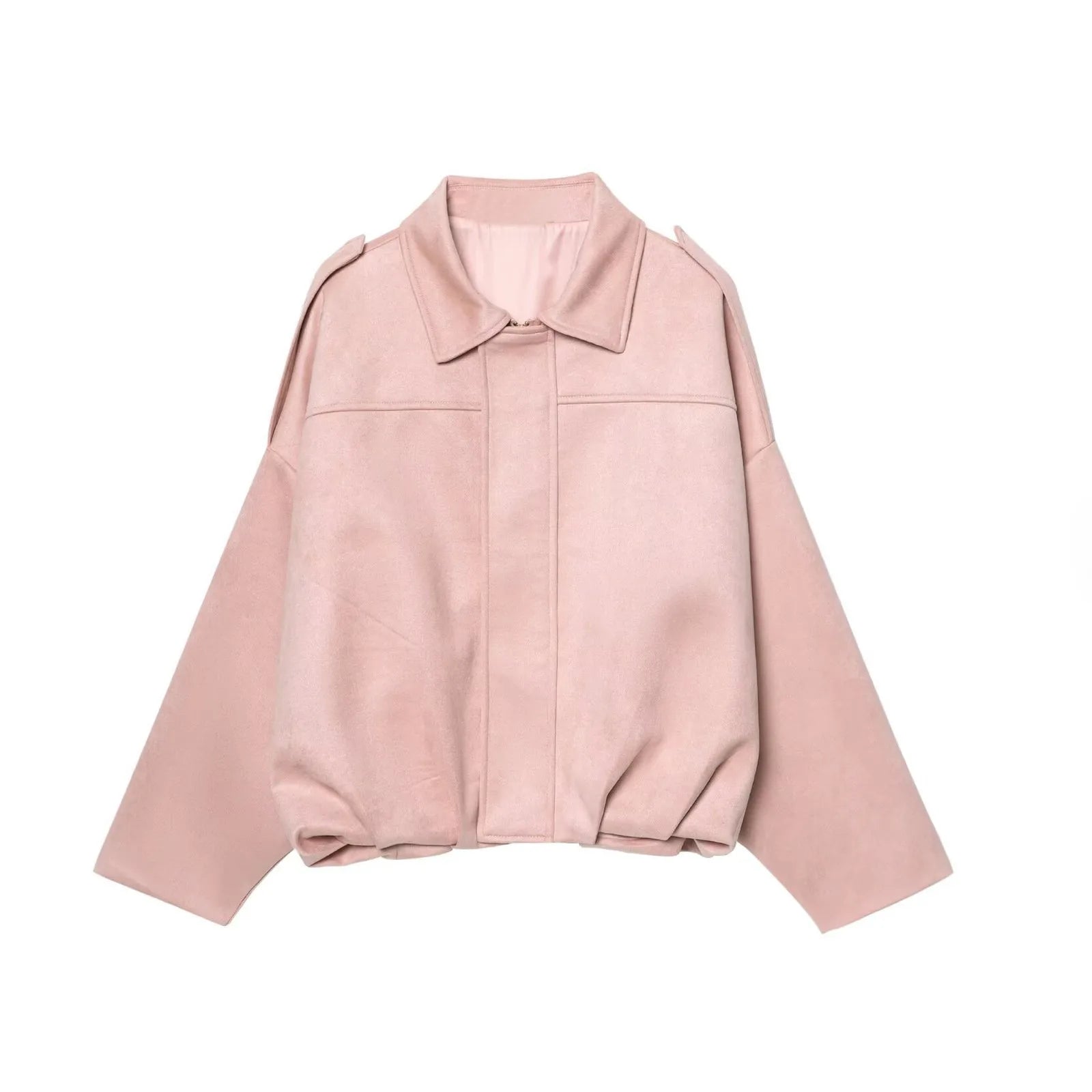 PRINTKAOIR Women's Suede Jacket Outerwear Pilots Style Zipper Closure Medium Thickness Loose Street Style Pure Color Casual Coat