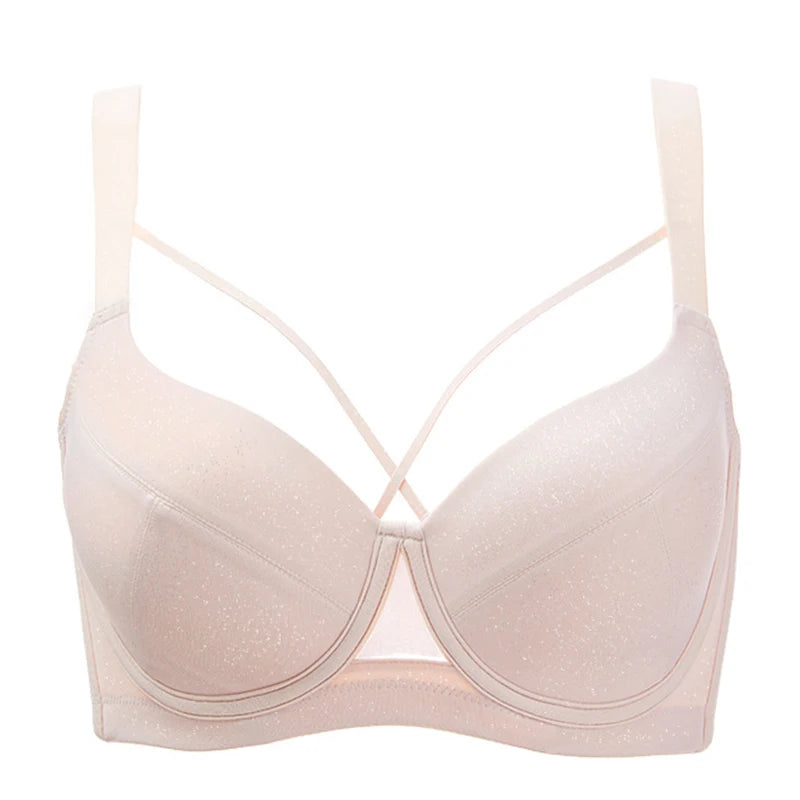 Push Up Soft Wire Minimizer Bra For Women Full Cup Supportive Underwire Glossy Fabric Lingerie 34 36 38 40 42 44 B C D E F G H