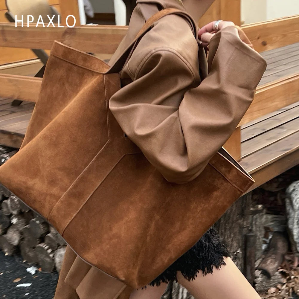 Genuine Leather Large Tote Bag Simple Design Womens Shoulder Bag High Quality Purse Fashion Commuter Handbag No Logo Versatile