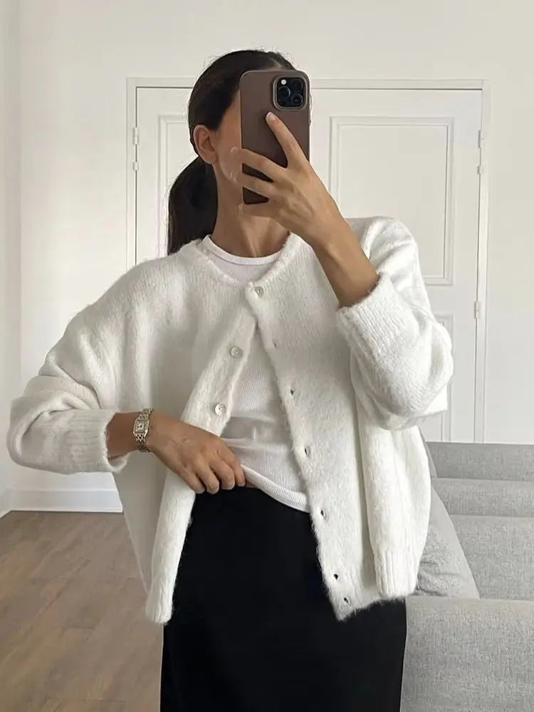 Women's Grey Wool Knitted Cardigan