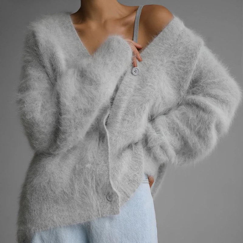 Mink Cardigan Long Sleeve Chic Knitwear Sweater