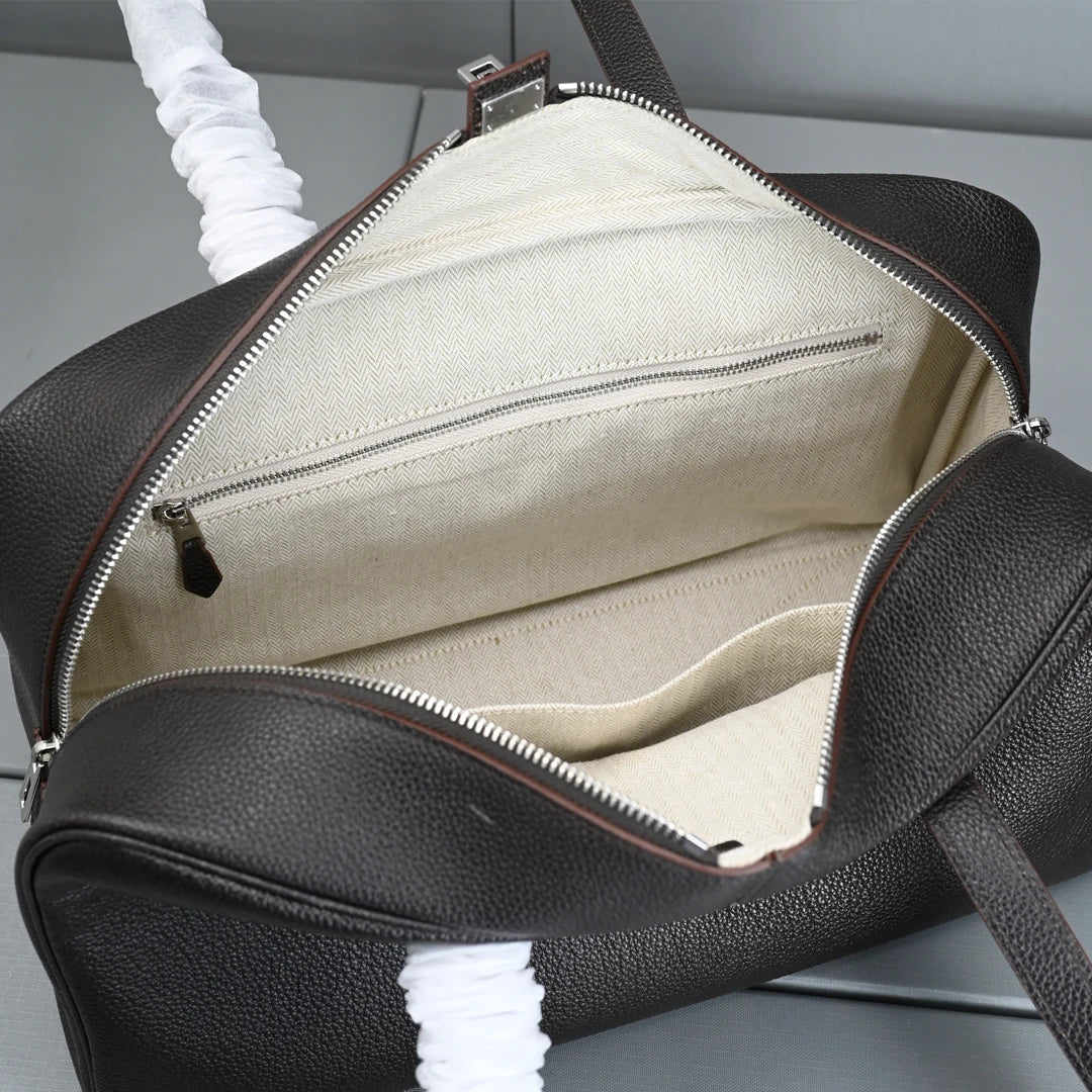 Genuine Leather Bowling Bag for Women, Top Layer Cowhide Handbag, Large Capacity Top Handle Bag, Small & Large Size