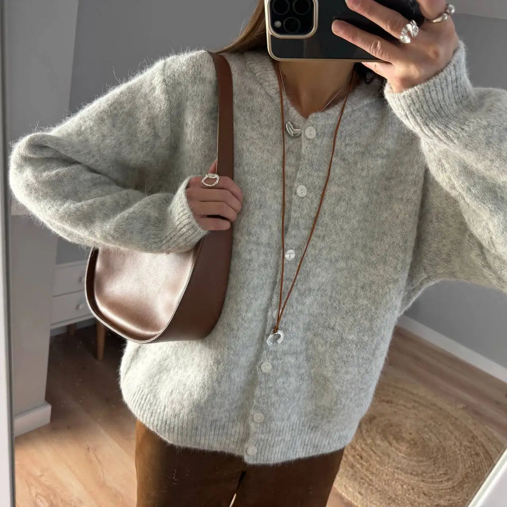 Women's Grey Wool Knitted Cardigan