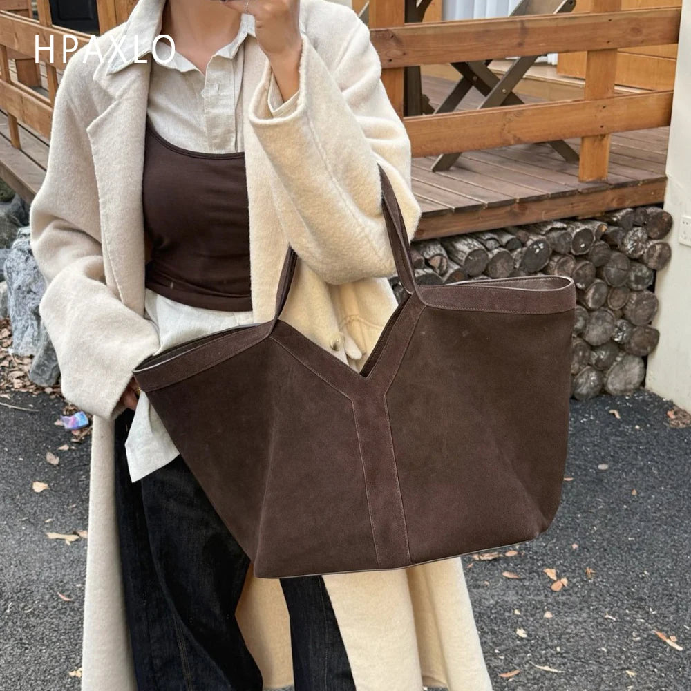 Genuine Leather Large Tote Bag Simple Design Womens Shoulder Bag High Quality Purse Fashion Commuter Handbag No Logo Versatile