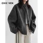 Women Short Woolen Single Breasted Ladies Jacket