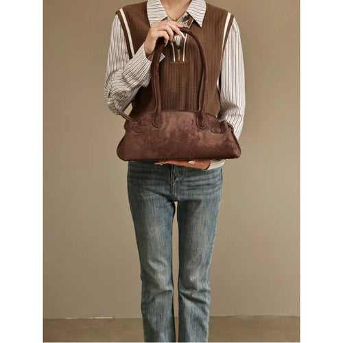2026New Women's Bag,Niche Original Design Light Luxury Retro Commuting Date Versatile Suede Single Shoulder Bag,Fish Mouth Sande