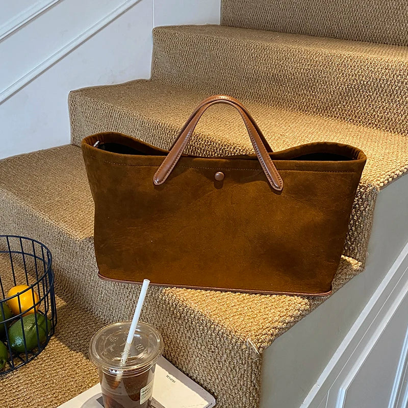 MOODS Branded Luxury Designer Handbags For Women 2-IN-1 Faux Suede Pure Color Large Capacity Shopper Shoulder Tote Bag Set 2025