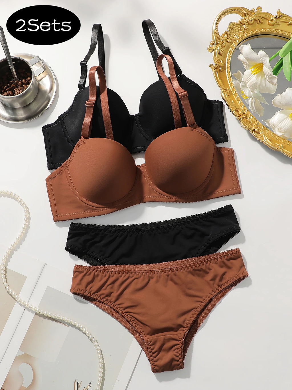 2 Pack Women's Seamless Bras Set Comfortable Underwire Push Up Bra & Panties Lingerie Set Comfortable Sexy Intimates Viomisha