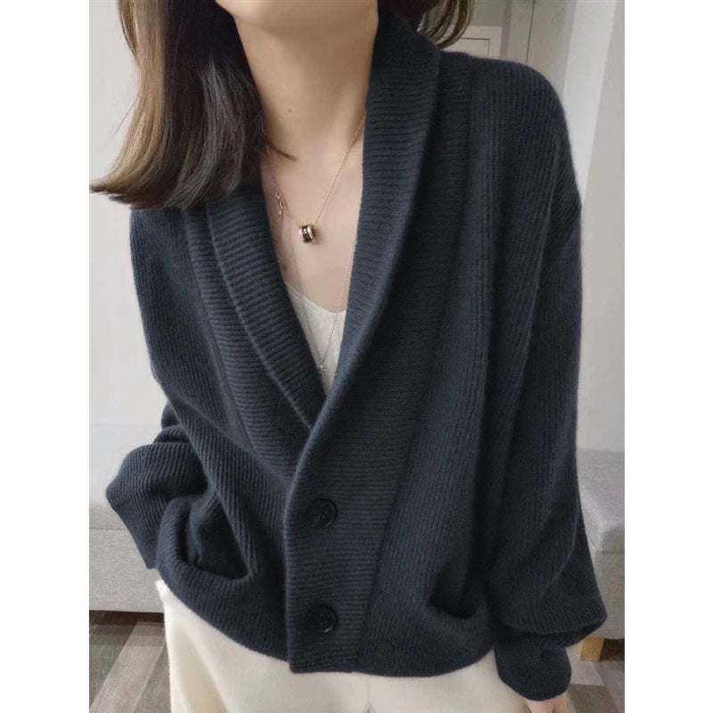 100% pure cashmere female V-neck loose cardigan