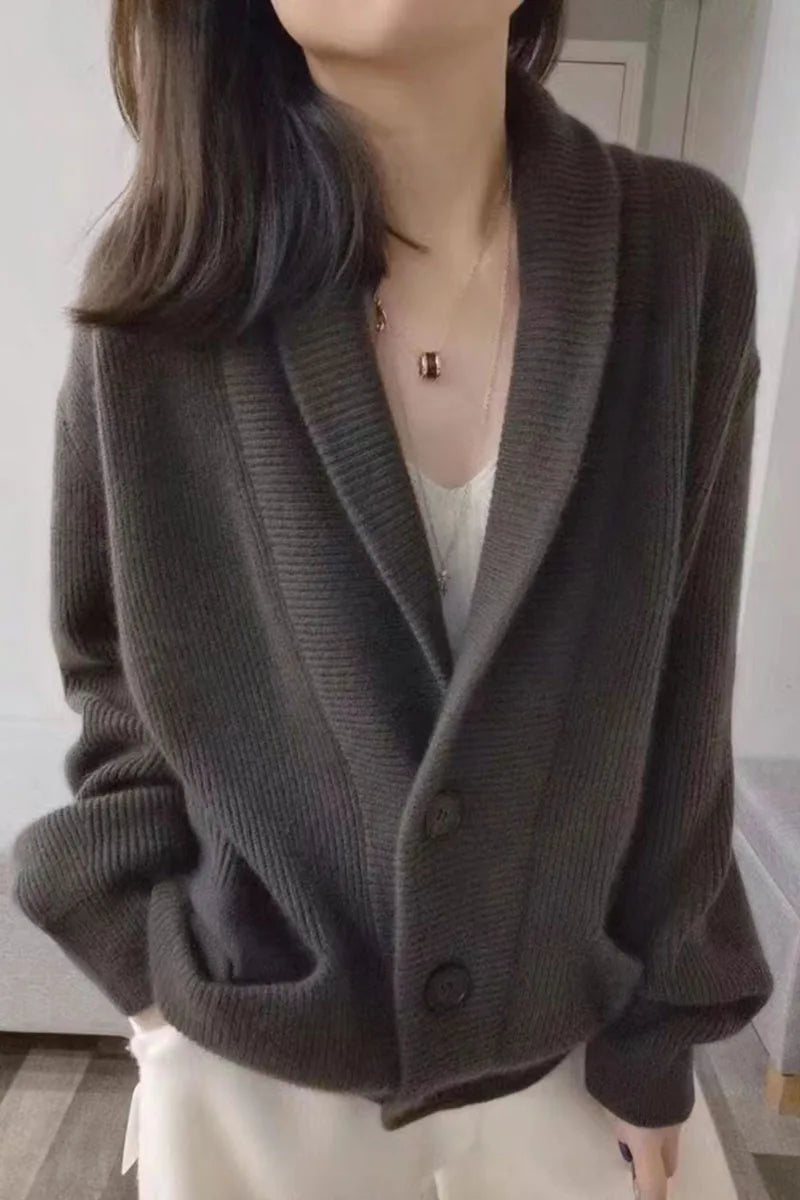 100% pure cashmere female V-neck loose cardigan