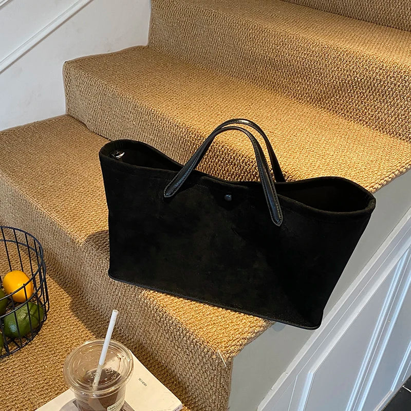 MOODS Branded Luxury Designer Handbags For Women 2-IN-1 Faux Suede Pure Color Large Capacity Shopper Shoulder Tote Bag Set 2025