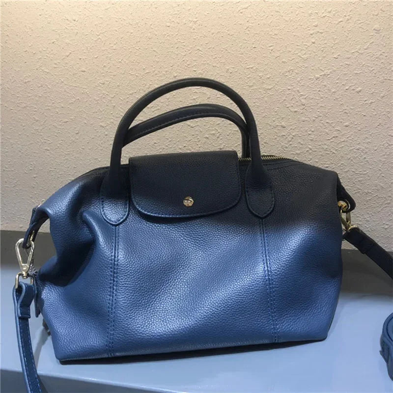 Genuine Leather Women's Casual Shoulder Bags 2025 New Soft Leather Totes Ladies Crossbody Bag High Quality Classic Handbags Blue