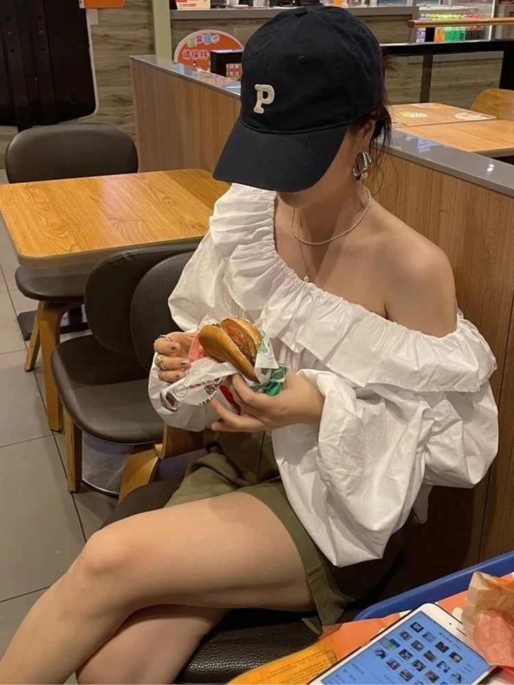 Blouses Women Vintage French Style Chic Elegant Party Blusas Tops All-match Spring Summer Stylish Puff Sleeve Clothing Pure Crop