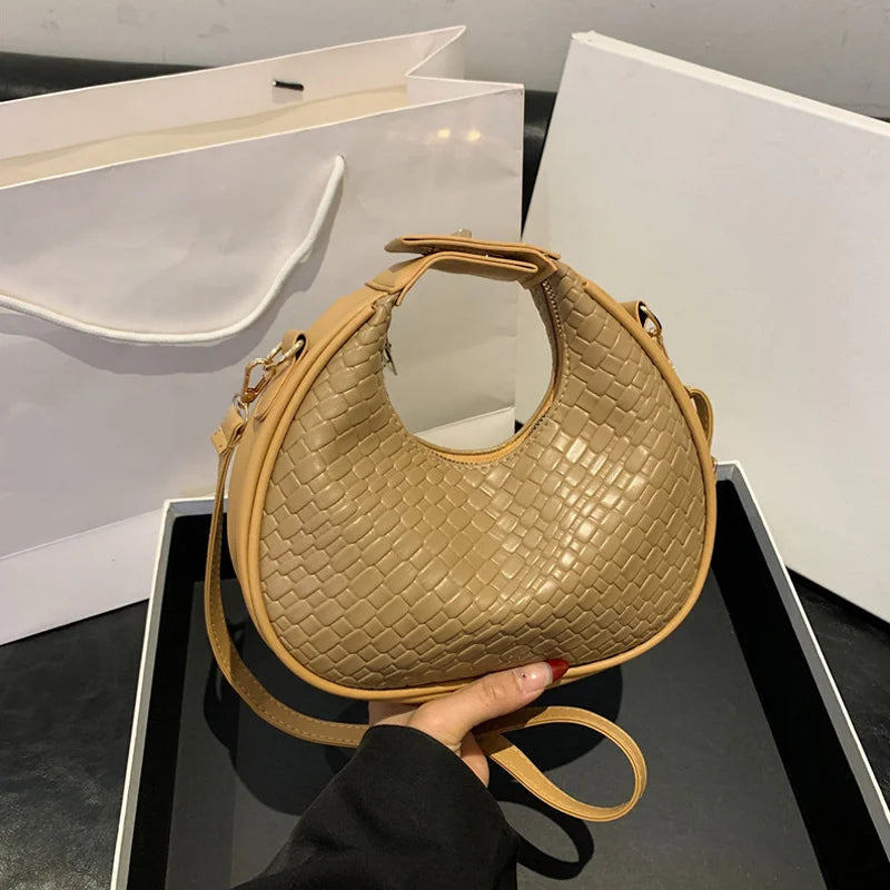 PU Leather Shoulder Bag Fashion Solid Color Lattice Crossbody Bag Small Bag Ladies Trend Luxury Designer Handbags