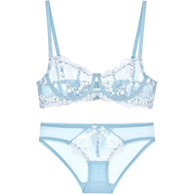 Embroidered Bralette & Panty Set for Women, Ultra-Thin Comfort, Underwire Support, Large Size Lingerie