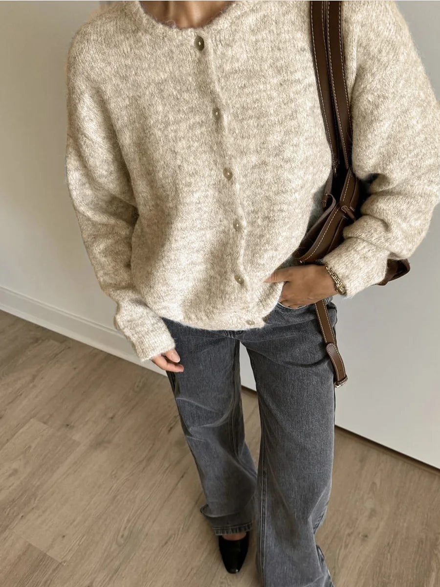 Women's Grey Wool Knitted Cardigan