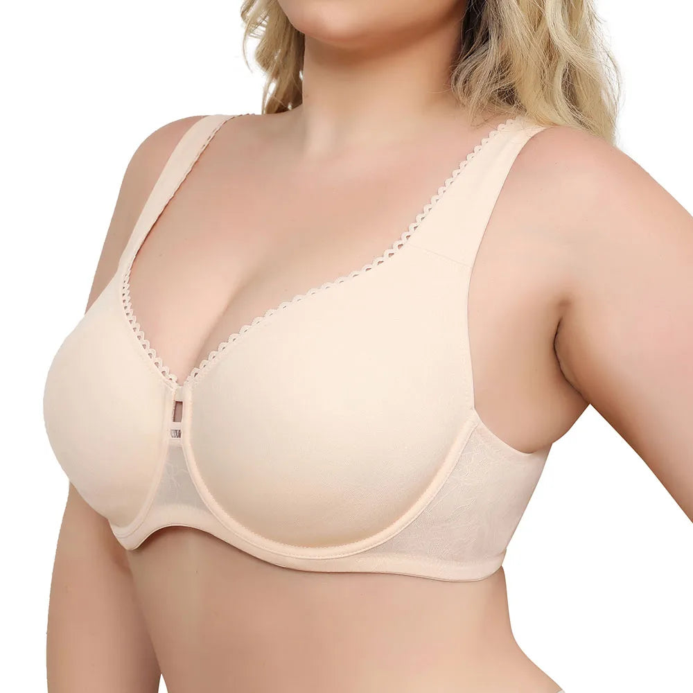 Sheroine Plus Size Underwire Bra Full Coverage Support, Comfortable Lace for Women Unpadded Large Bust Minimizer with Wide Strap