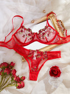 Bra Transparent Lady Floral Embroidery Lingerie Set Women Sheer Bra And Brief Underwear Set Satin Sexy Intimates Underwear