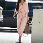 Women's Solid Casual Jumpsuit New Spring Autumn Elegant Long Sleeve High Waist Leace-up Vintage Ladies Jumpsuits Female Rompers