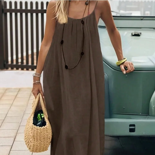 2026 Loose-Fit Spaghetti Strap Dress Women's Casual Homewear Summer Dress Solid-Color Vacation Cool Homewear