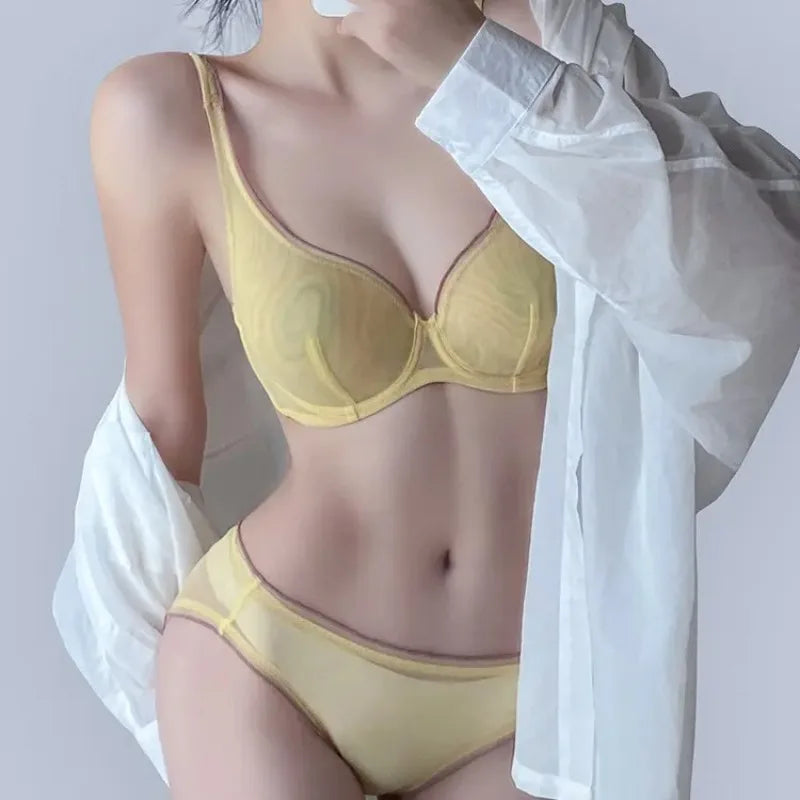 European Luxury Lingerie Set Full Cup Sheer Ultra Thin Bra & Panty Set Sexy Comfort for Women Large Small MOYISU Sexy Tushy S-XL