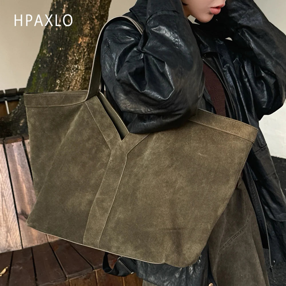 Genuine Leather Large Tote Bag Simple Design Womens Shoulder Bag High Quality Purse Fashion Commuter Handbag No Logo Versatile