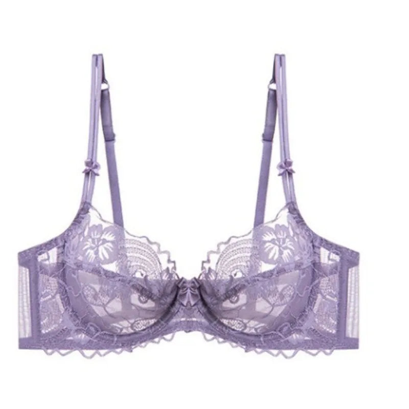 Chic French Ultra-thin Lace Lingerie Set, Large Breasts See-through Underwire Bra,small Bust Lift Elegant Soft Feminine Set S-xl