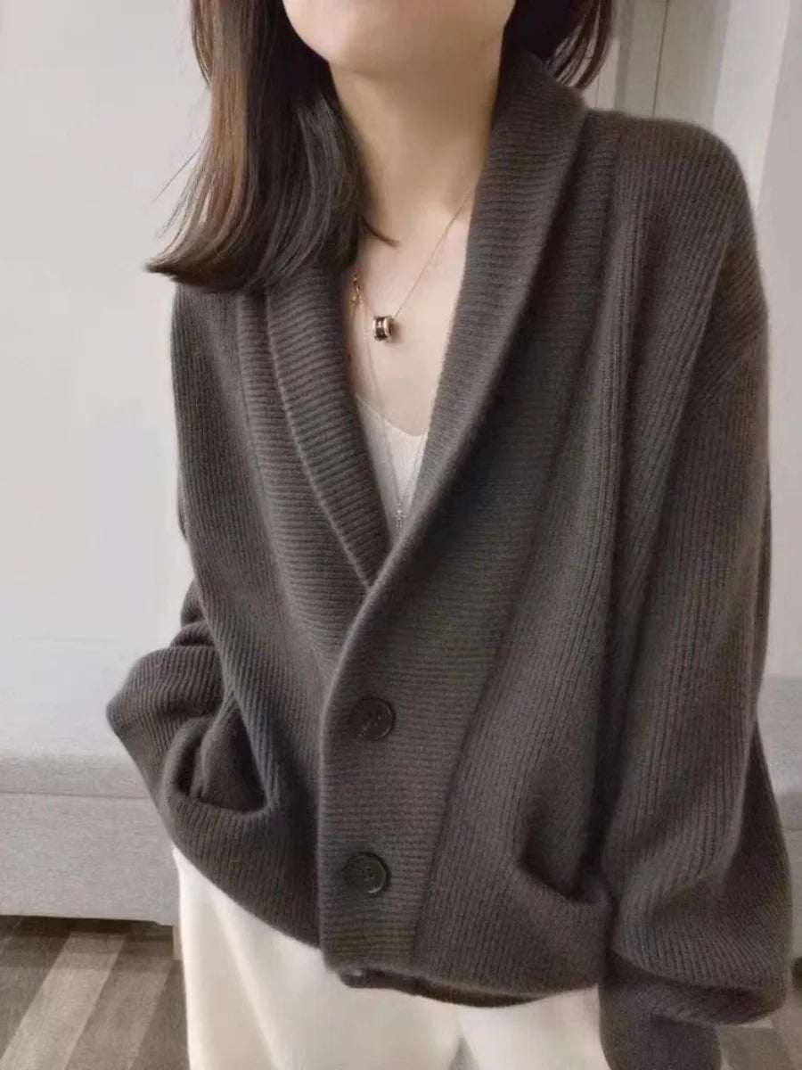 100% pure cashmere female V-neck loose cardigan