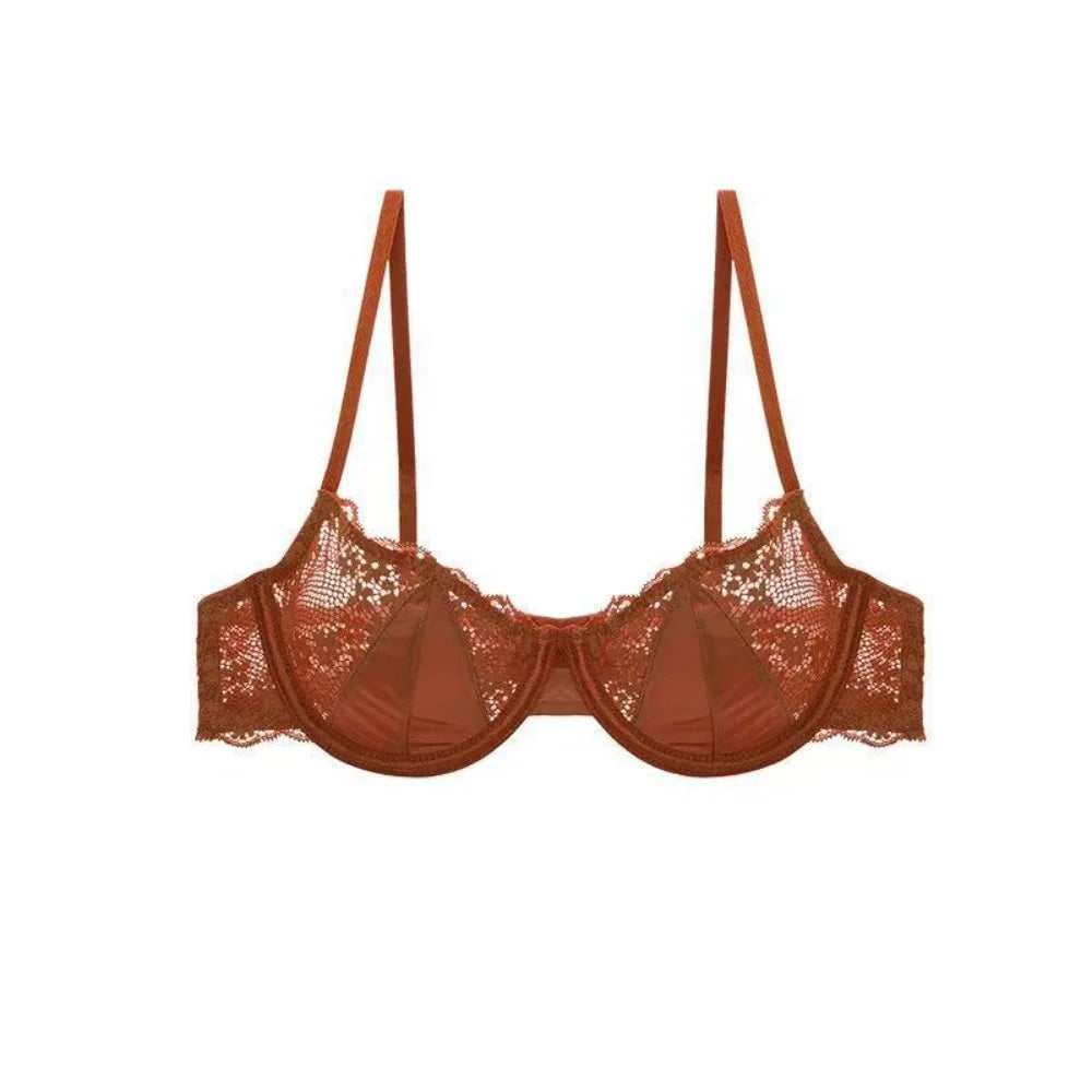 Comfortable Mesh Lace Flower Bra Satin Silk Anti-sagging Push Up Bra Shockproof Lingerie Underwear for Women Girl