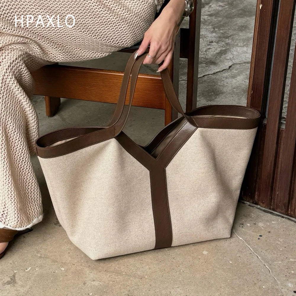 Genuine Leather Large Tote Bag Simple Design Womens Shoulder Bag High Quality Purse Fashion Commuter Handbag No Logo Versatile