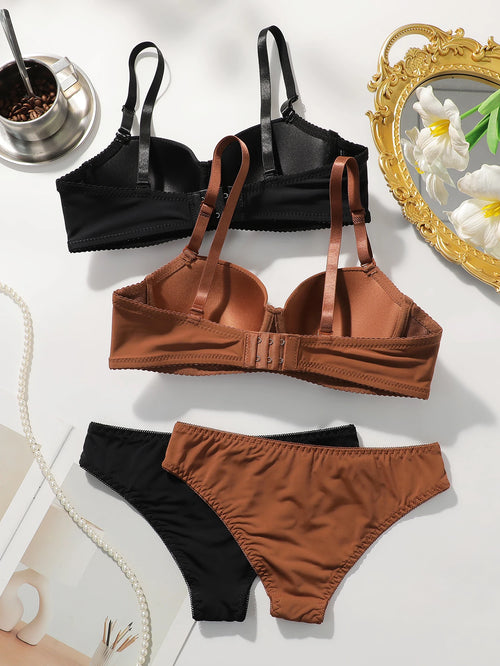 2 Pack Women's Seamless Bras Set Comfortable Underwire Push Up Bra & Panties Lingerie Set Comfortable Sexy Intimates Viomisha