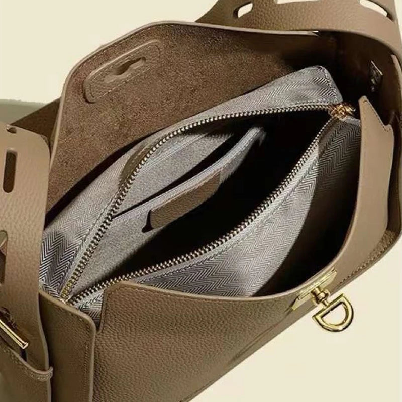 New Niche Luxury Designer Shoulder Crossbody Armpit Bag Head Layer Cowhide Leather Ladies Wide Shoulder Strap Large Capacity Bag