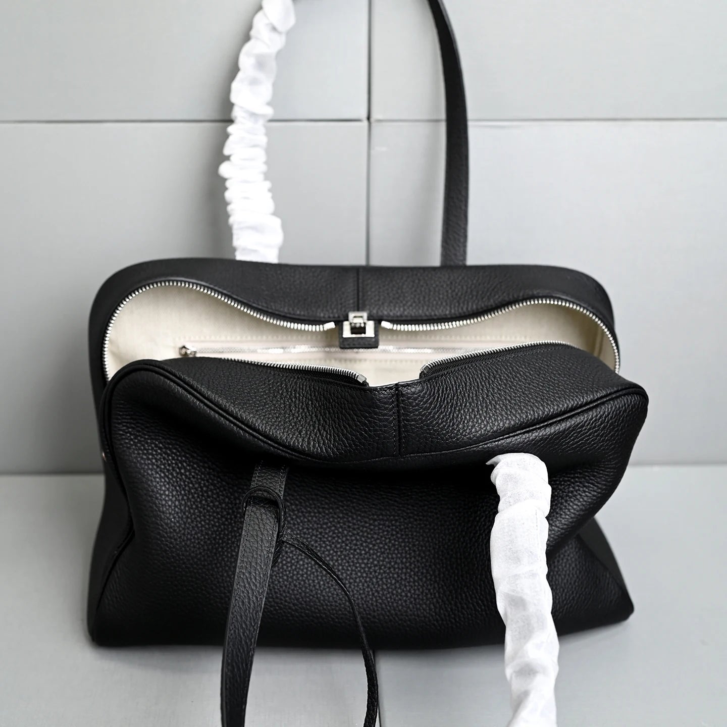 Genuine Leather Bowling Bag for Women, Top Layer Cowhide Handbag, Large Capacity Top Handle Bag, Small & Large Size