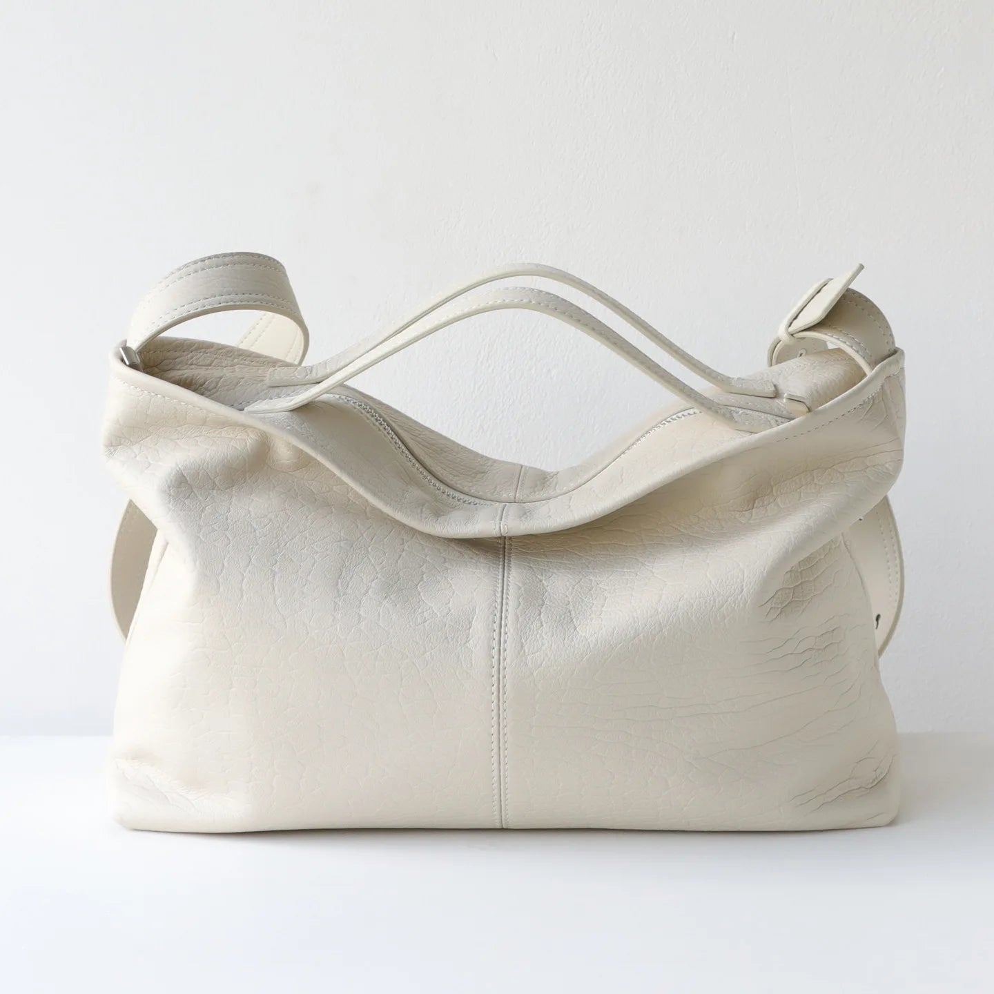 Slouchy Style Elephant Grain Top Layer Cowhide Leather Women Handbag Leisure Sage Green Beautiful Shoulders Bag