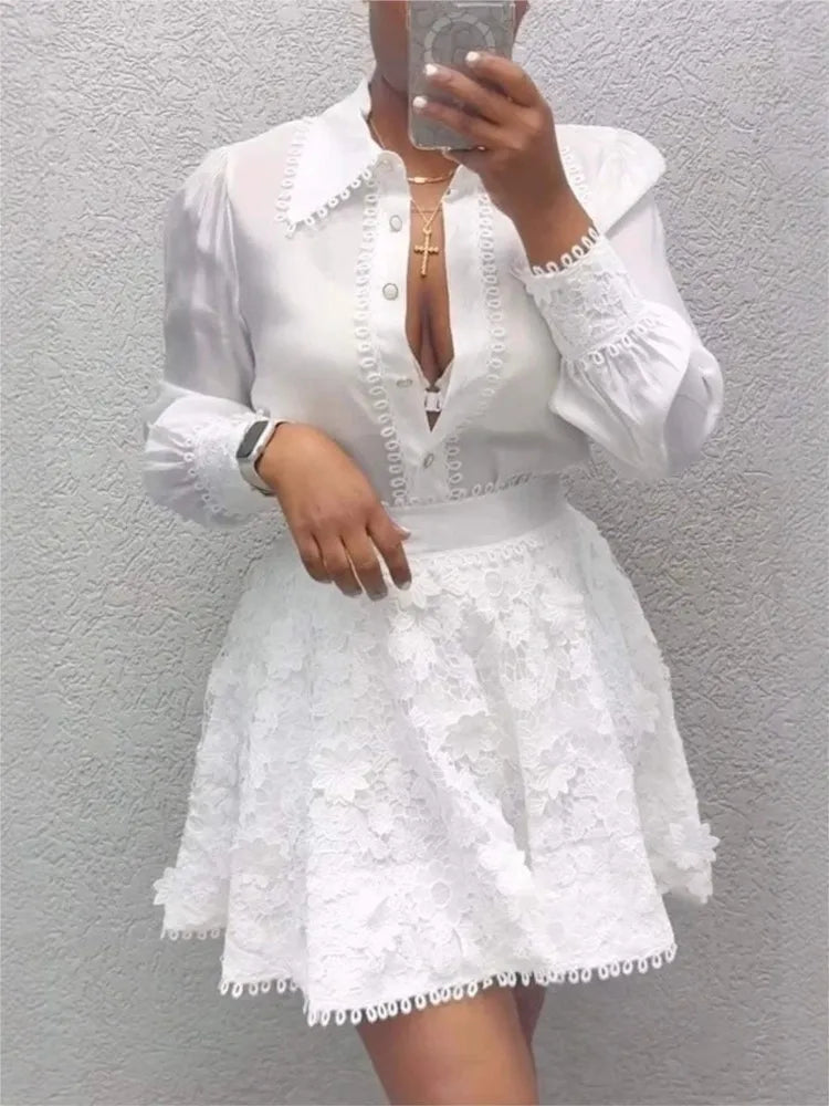 New Spring And Summer Women's Fashion Tops And Skirts Two-piece Skirt Suit Elegant Casual White Holiday Two Piece Outfits Woman