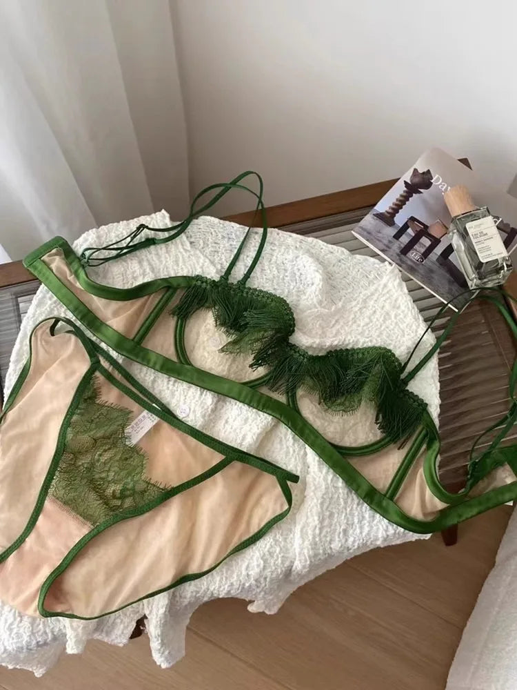 Japanese Light Luxury Backless Lace Bra Set - Ultra-Thin Half Cup Minimizer Sheer Mesh & Lace Lingerie Last 50 Sets  Flash Sale