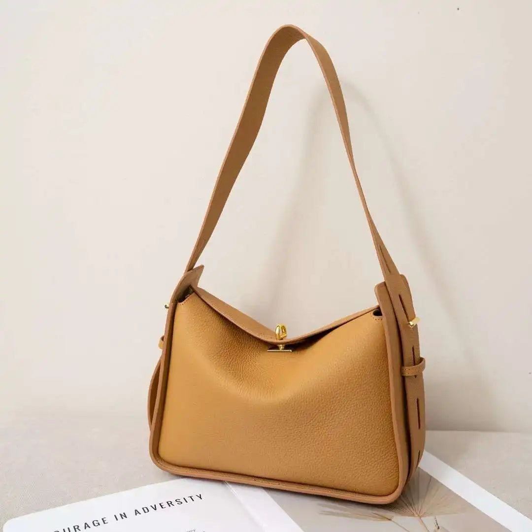 New Niche Luxury Designer Shoulder Crossbody Armpit Bag Head Layer Cowhide Leather Ladies Wide Shoulder Strap Large Capacity Bag