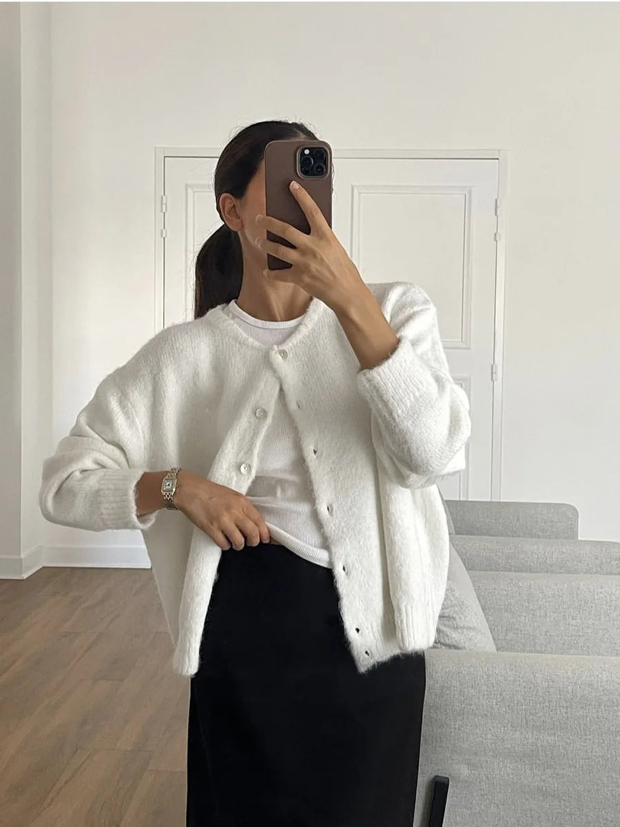 Women's Grey Wool Knitted Cardigan