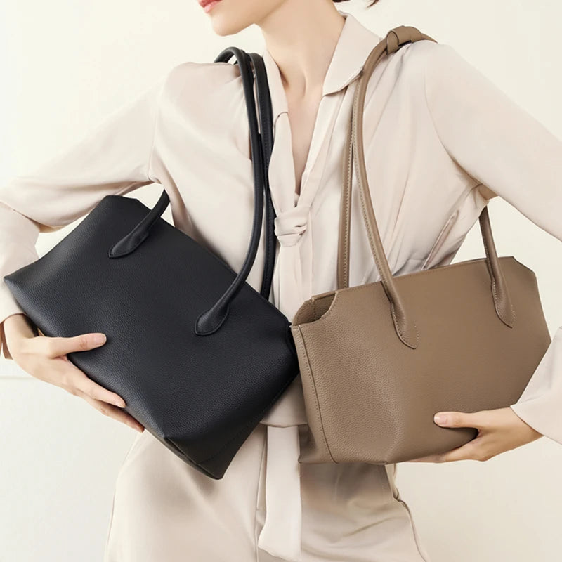 Hifashion Cowhide Genuine Leather Large Underarm Shoulder Bags For Women 2026 Luxury Designer Shopping Tote Work Ladies Handbags