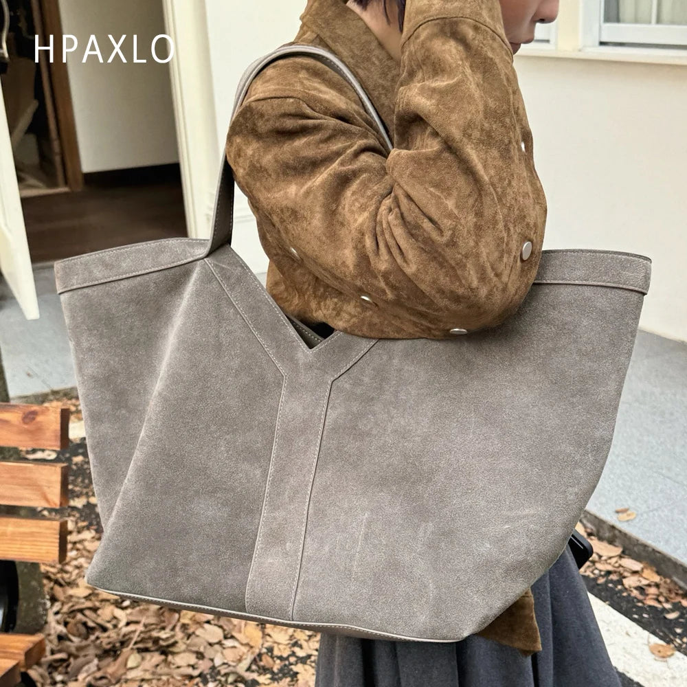 Genuine Leather Large Tote Bag Simple Design Womens Shoulder Bag High Quality Purse Fashion Commuter Handbag No Logo Versatile