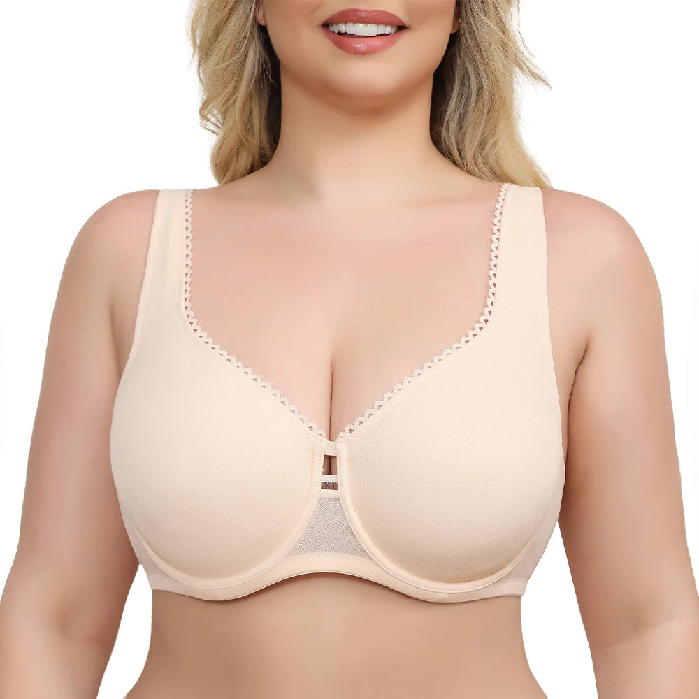 Sheroine Plus Size Underwire Bra Full Coverage Support, Comfortable Lace for Women Unpadded Large Bust Minimizer with Wide Strap