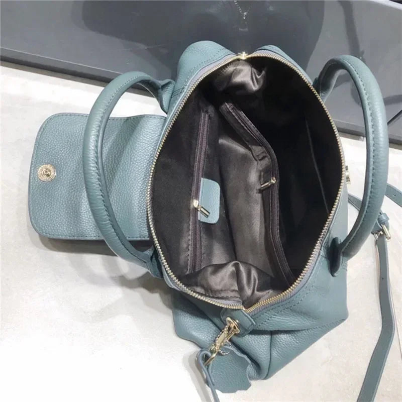 Genuine Leather Women's Casual Shoulder Bags 2025 New Soft Leather Totes Ladies Crossbody Bag High Quality Classic Handbags Blue