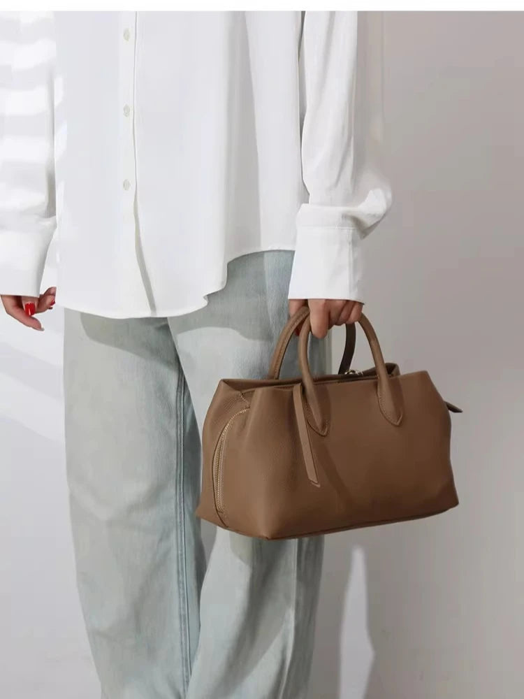 Hot Sale Multi-layered Large Women Travel Tote Soft Imported Cow Leather Female Handbag Commuter Ladies Shoulder Bag Big