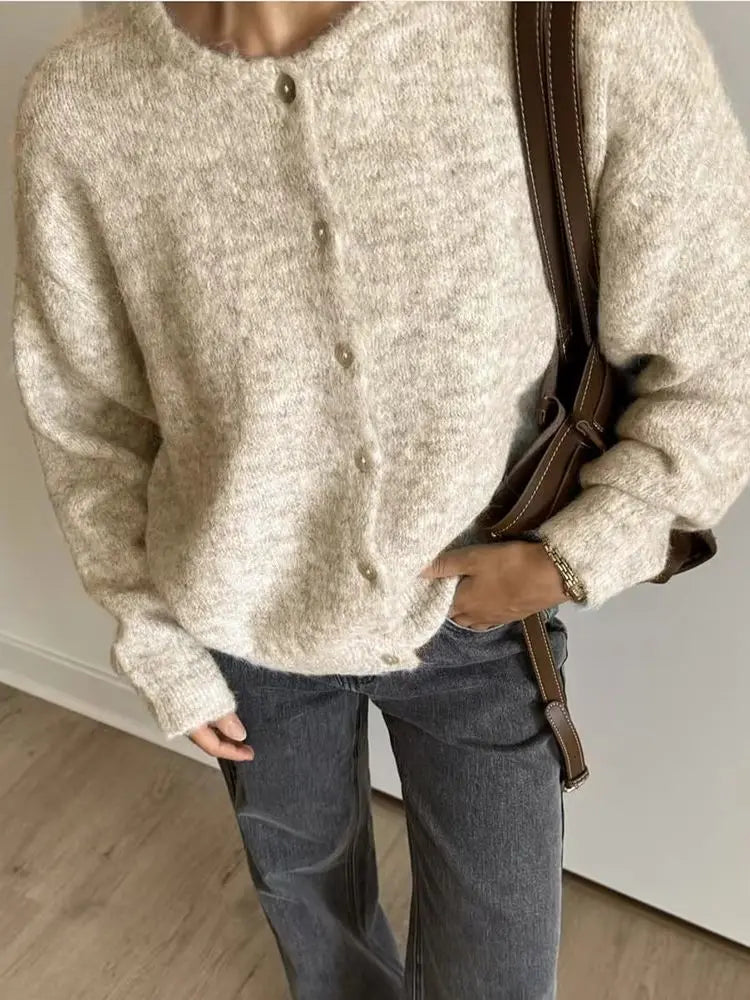 Women's Grey Wool Knitted Cardigan