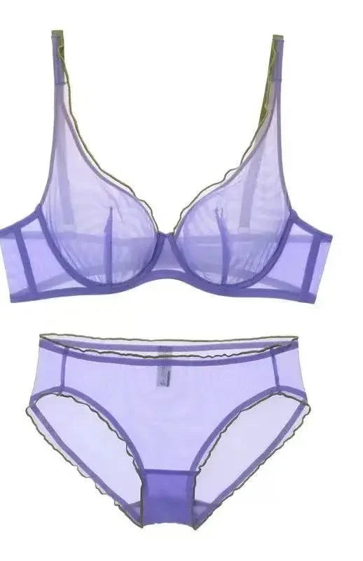 European Luxury Lingerie Set Full Cup Sheer Ultra Thin Bra & Panty Set Sexy Comfort for Women Large Small MOYISU Sexy Tushy S-XL